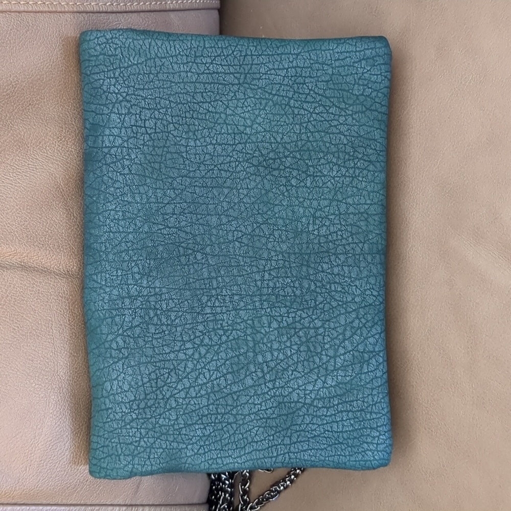 Street Level Crossbody Bag Tiffany Blue Crackle Double Chain Link Strap Crackle - Picture 4 of 17